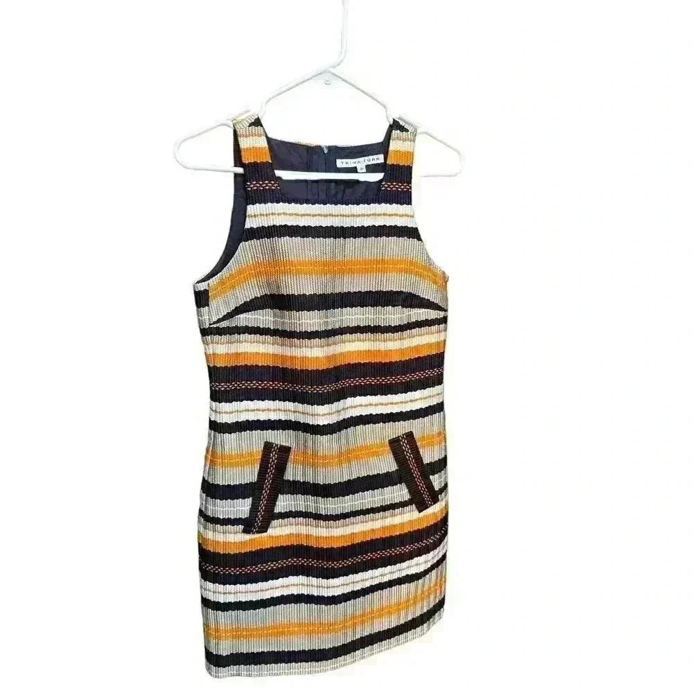 Trina Turk Spiegler South Beach Stripe Color block Woven Shift Dress Size 2, Pre